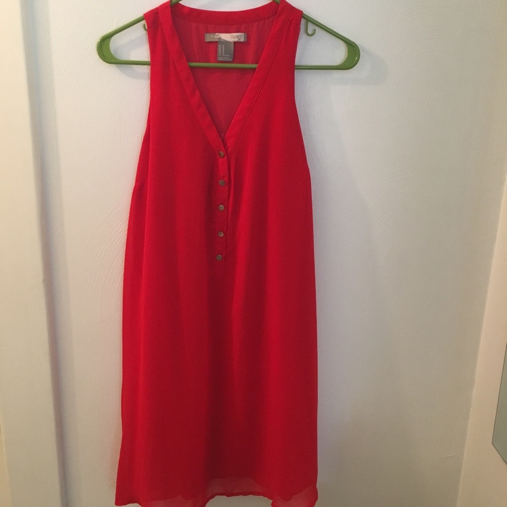 V-neck Button Front Sleeveless Dress